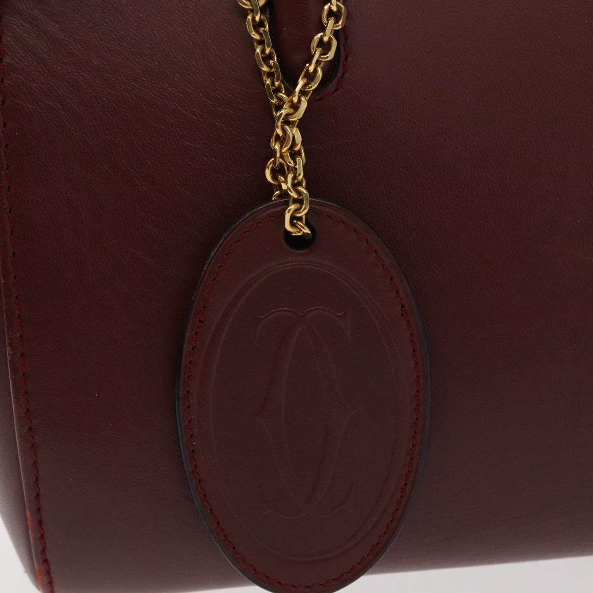 CARTIER Must Line Hand Bag Leather Bordeaux Gold Auth bs31026