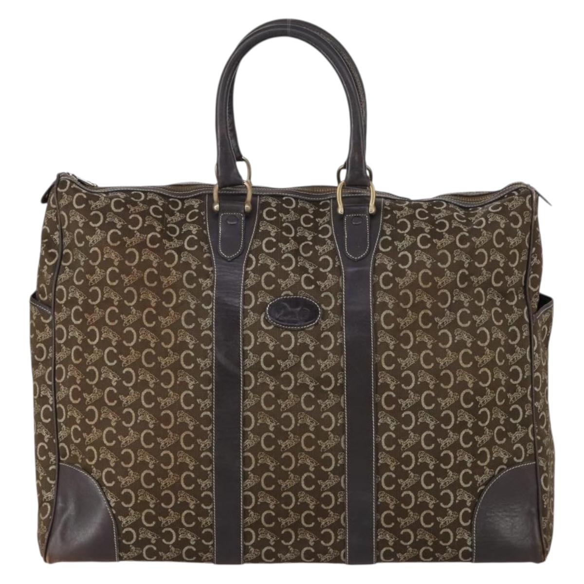 CELINE C Sulky Boston Bag Canvas Brown Gold Auth bs31027