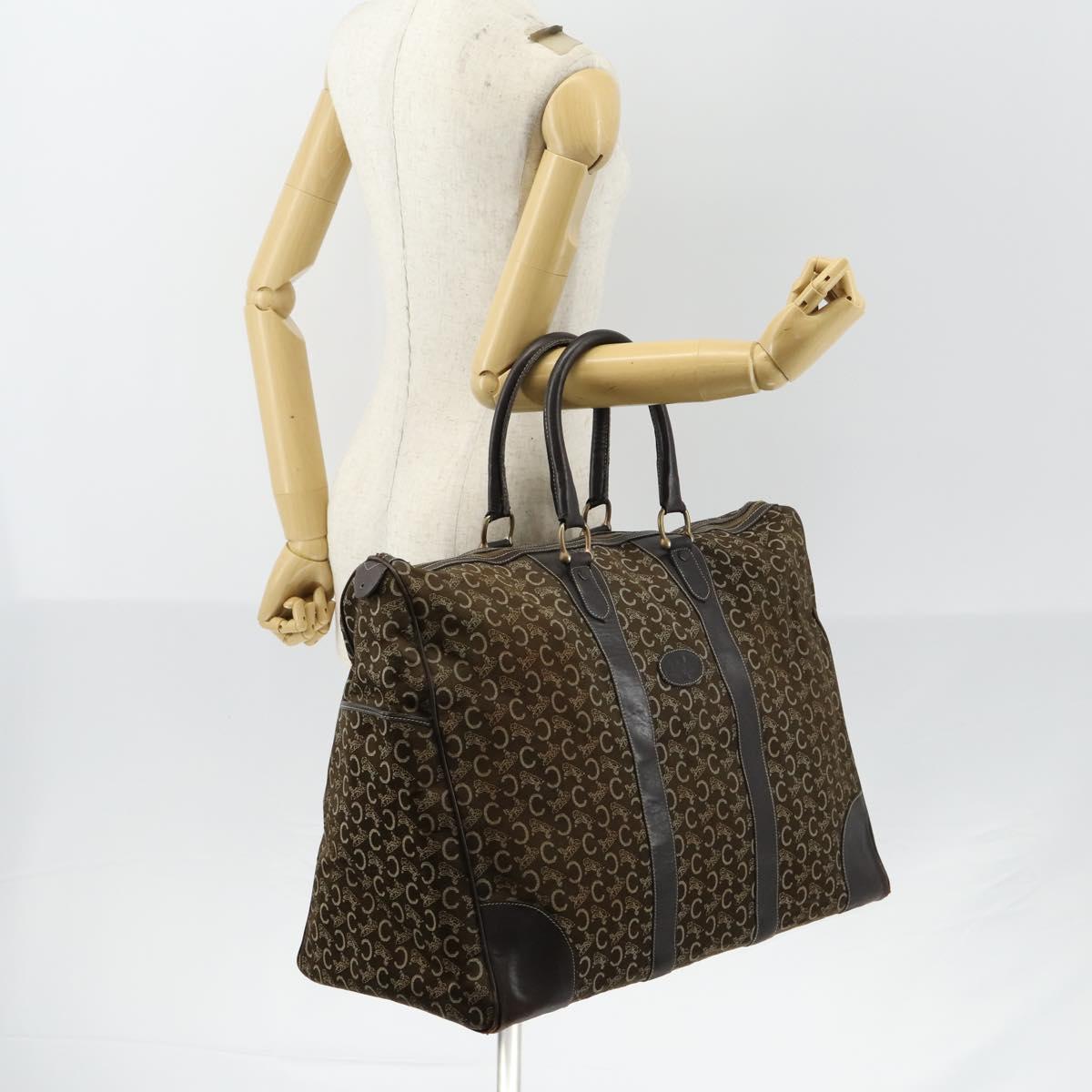 CELINE C Sulky Boston Bag Canvas Brown Gold Auth bs31027