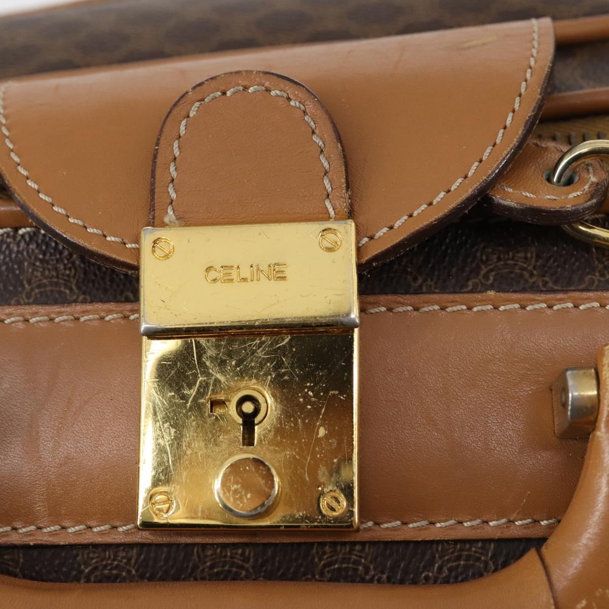 CELINE Macadam Canvas Boston Bag PVC Brown Gold Auth bs31028