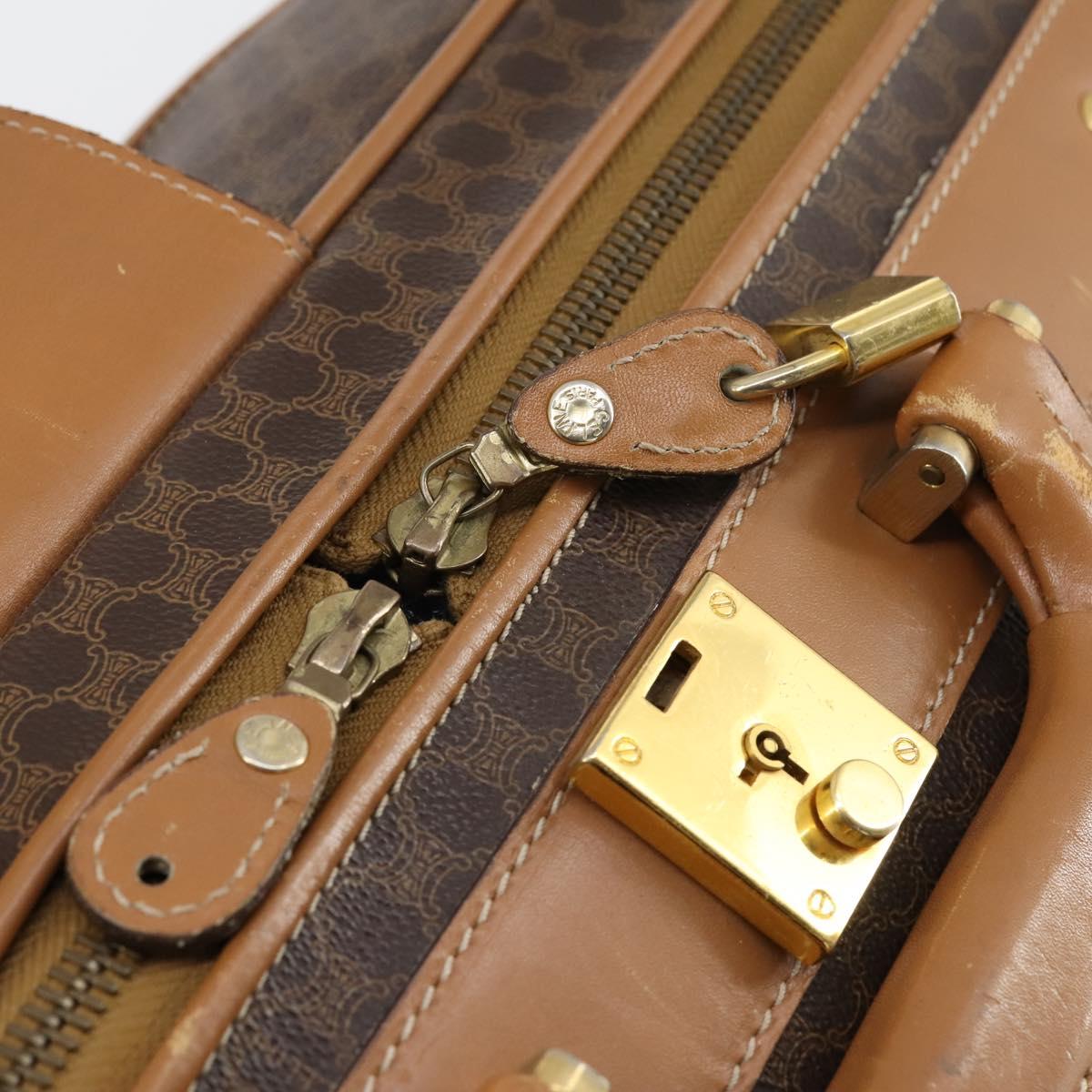 CELINE Macadam Canvas Boston Bag PVC Brown Gold Auth bs31028