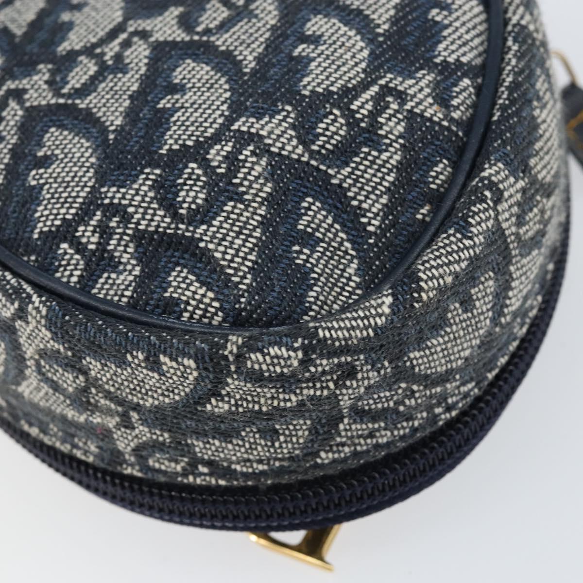 Christian Dior Trotter Canvas Saddle Pouch Navy Gold Auth bs31031