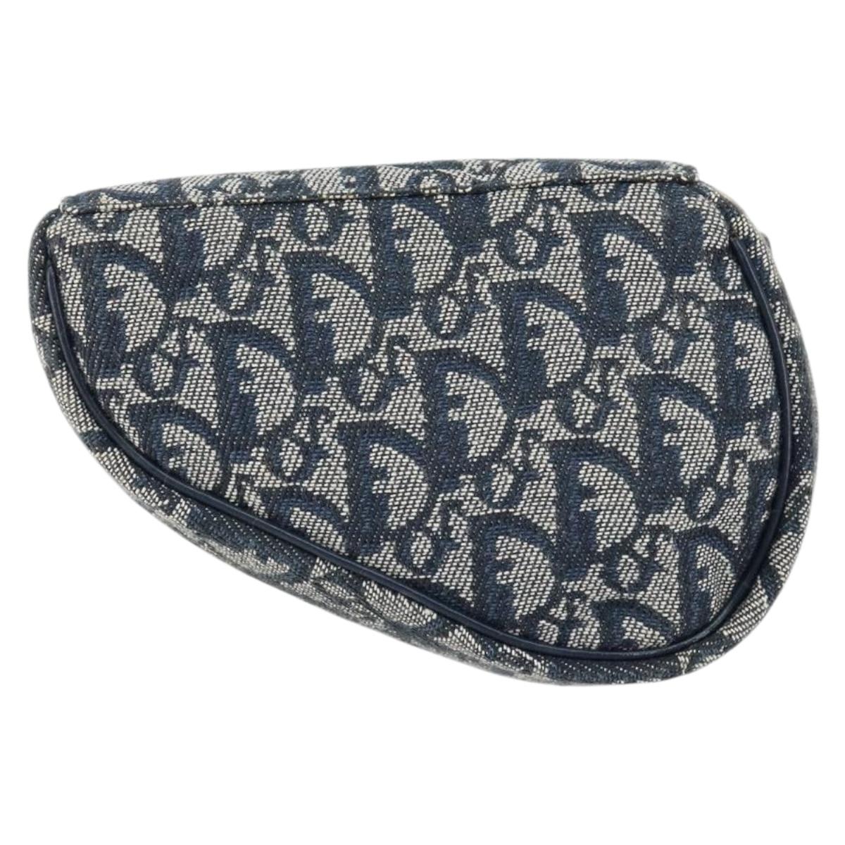 Christian Dior Trotter Canvas Saddle Pouch Navy Gold Auth bs31031