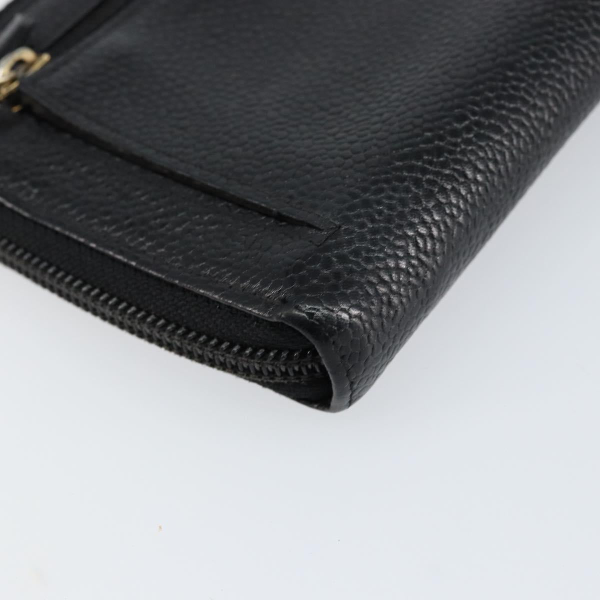 CHANEL COCO Mark Long Wallet Caviar Skin Black Silver CC Auth bs31033