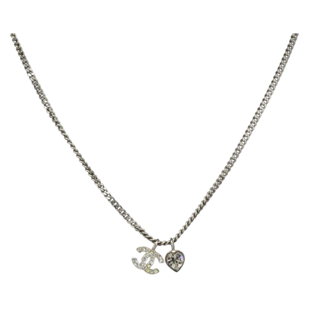 CHANEL Necklace metal Silver CC Auth bs31035