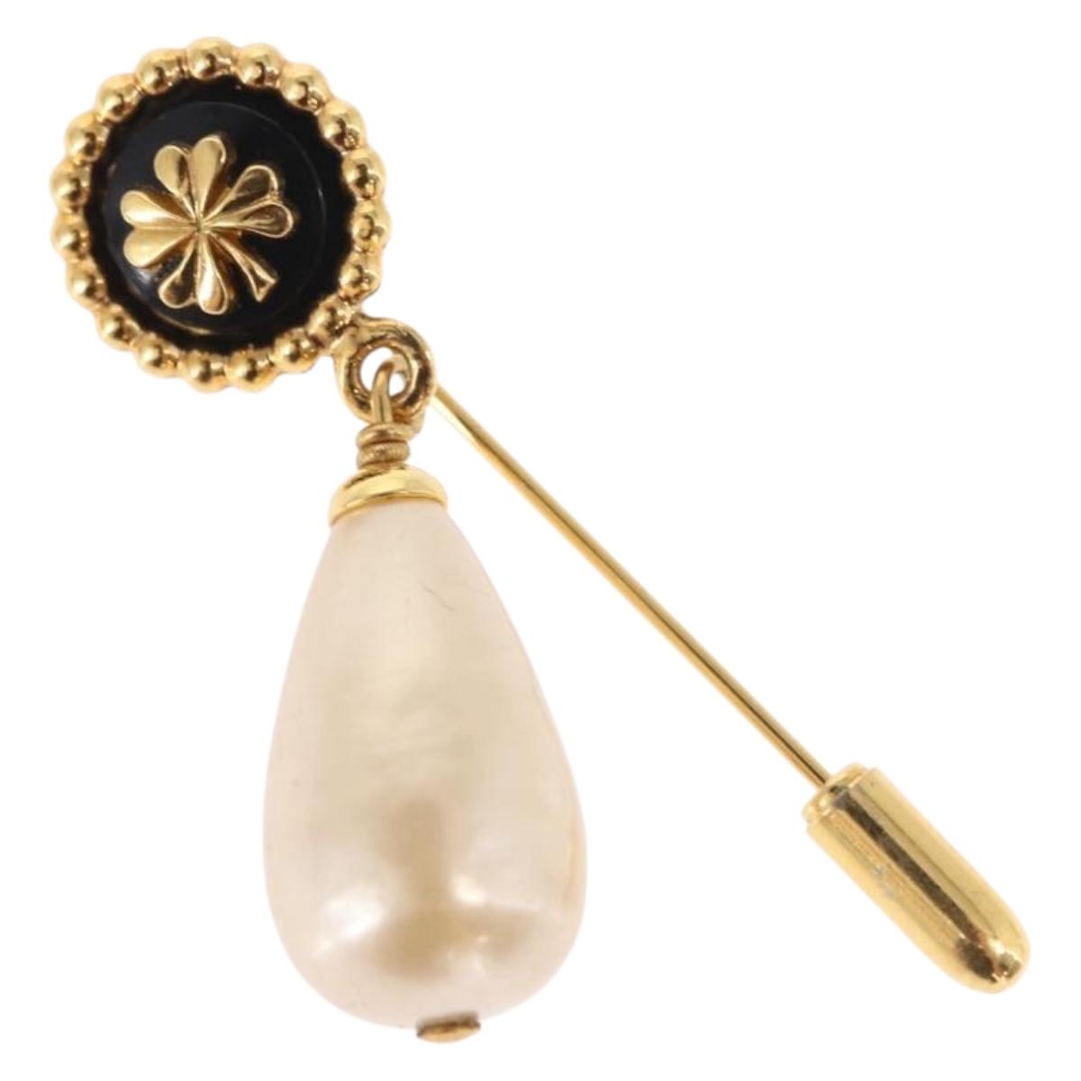 CHANEL Brooch metal Gold Tone CC Auth bs31036