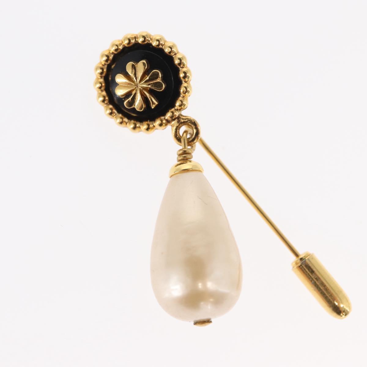 CHANEL Brooch metal Gold Tone CC Auth bs31036