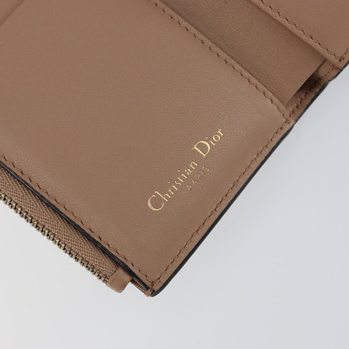 Christian Dior Saddle Lotus Wallet Leather Beige Gold Auth bs31038
