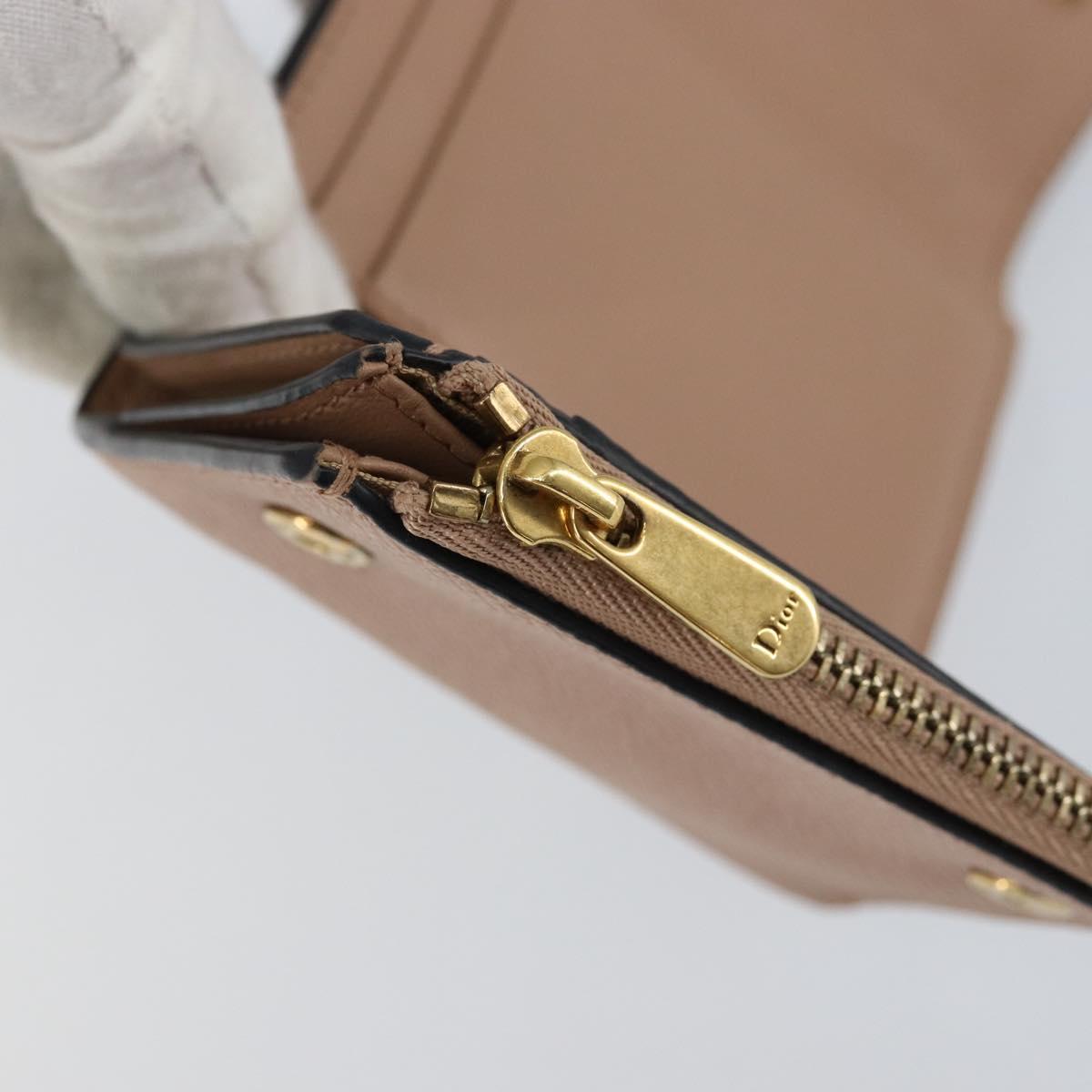 Christian Dior Saddle Lotus Wallet Leather Beige Gold Auth bs31038