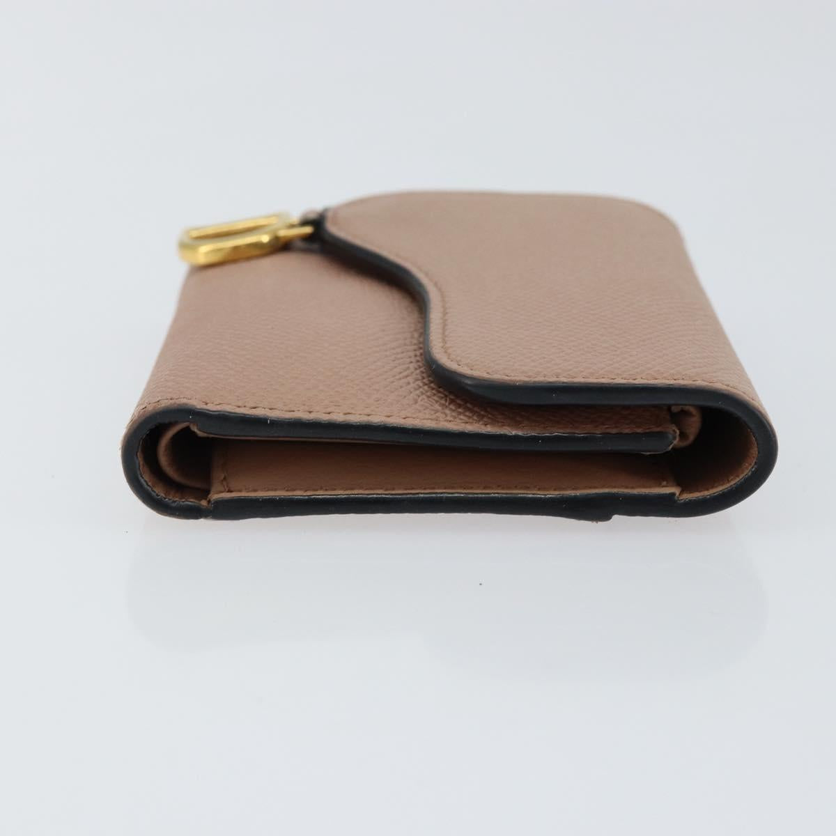 Christian Dior Saddle Lotus Wallet Leather Beige Gold Auth bs31038