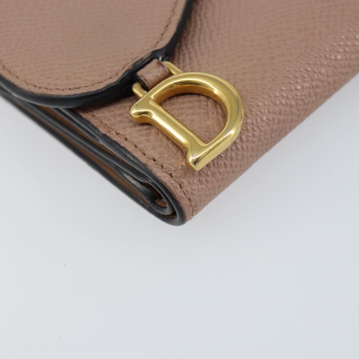Christian Dior Saddle Lotus Wallet Leather Beige Gold Auth bs31038