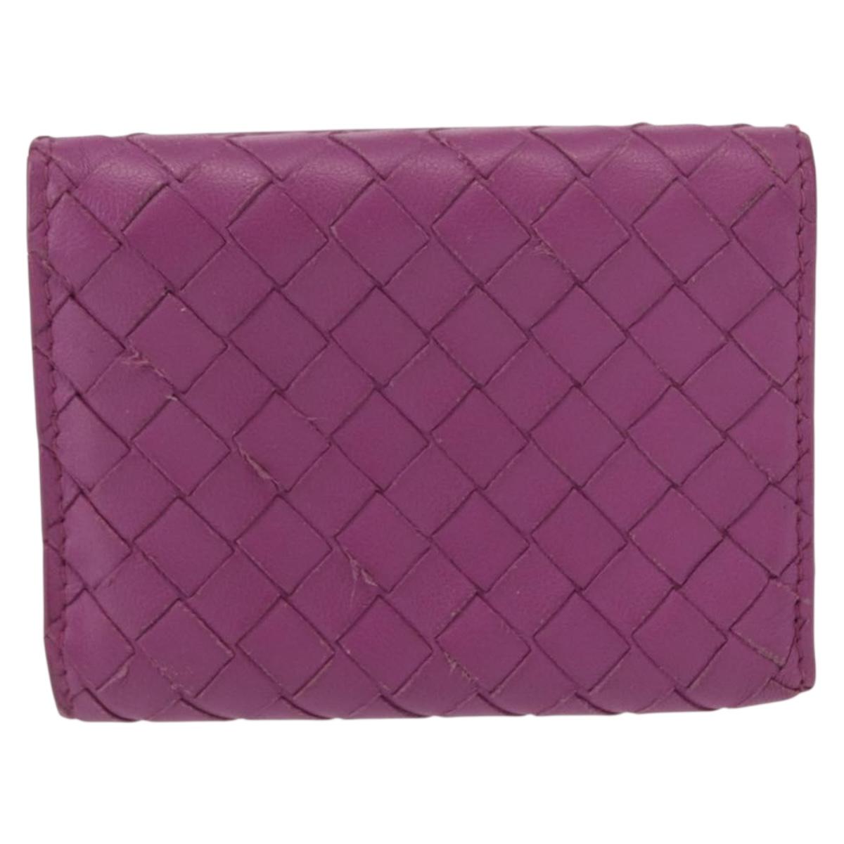 BOTTEGA VENETA INTRECCIATO Trifold Wallet Leather Purple Auth bs31039
