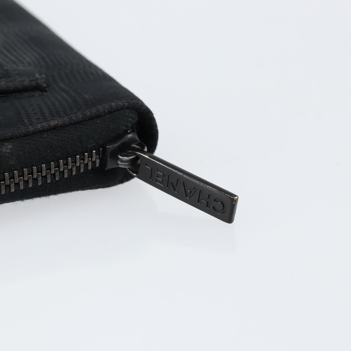 CHANEL New Travel Line Long Wallet Nylon Black Silver CC Auth bs31044