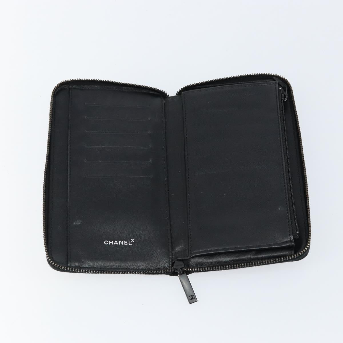 CHANEL New Travel Line Long Wallet Nylon Black Silver CC Auth bs31044