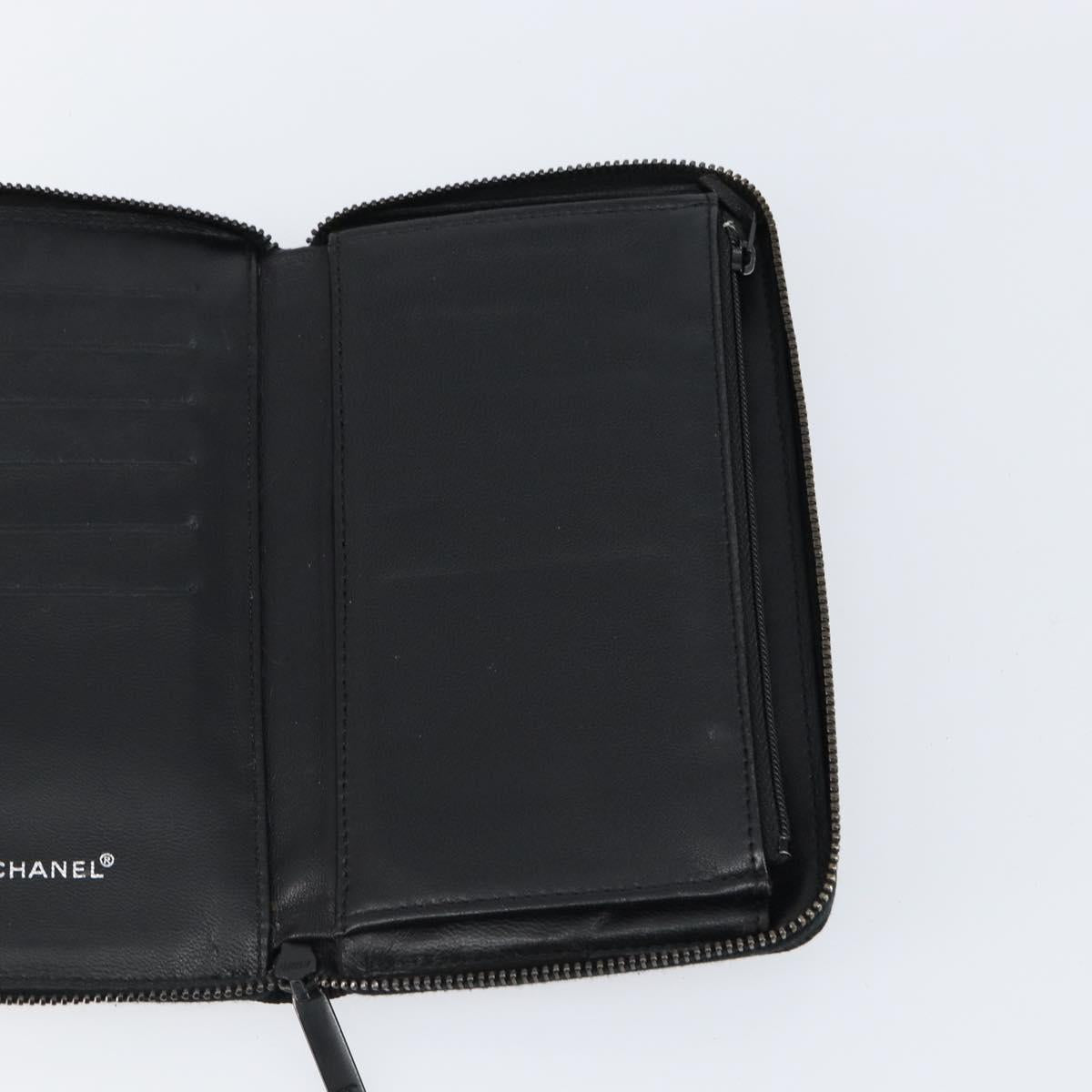 CHANEL New Travel Line Long Wallet Nylon Black Silver CC Auth bs31044