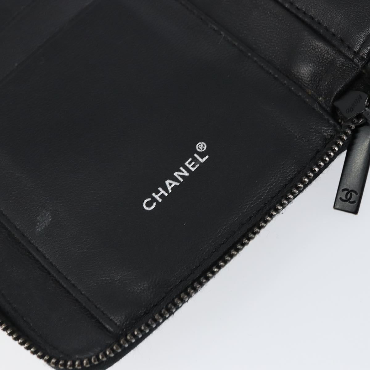 CHANEL New Travel Line Long Wallet Nylon Black Silver CC Auth bs31044