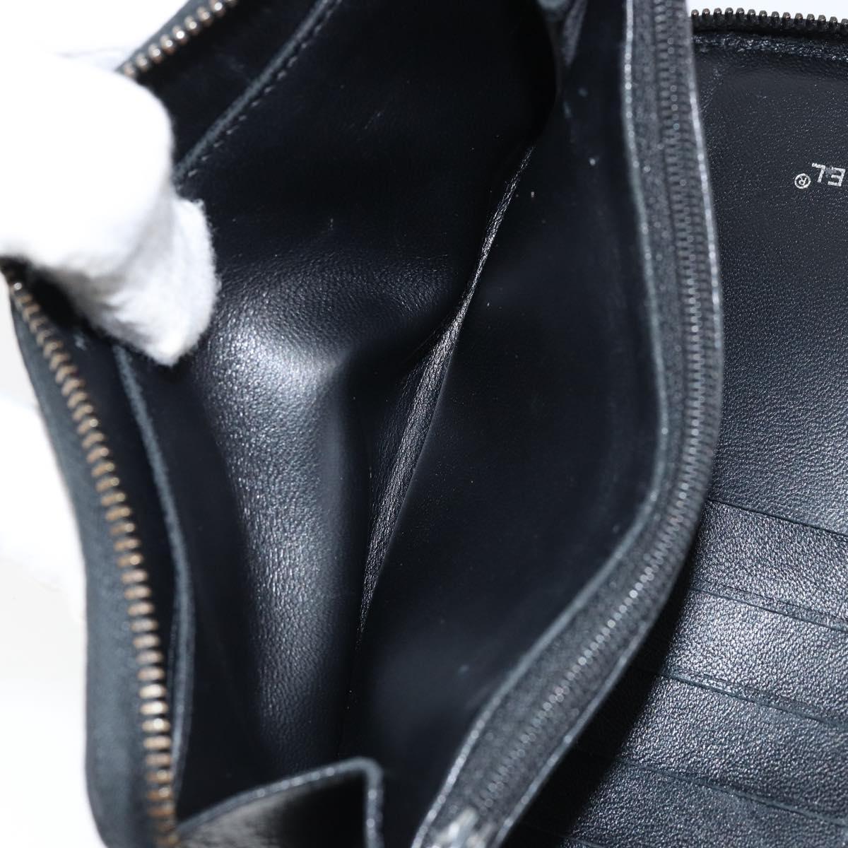 CHANEL New Travel Line Long Wallet Nylon Black Silver CC Auth bs31044