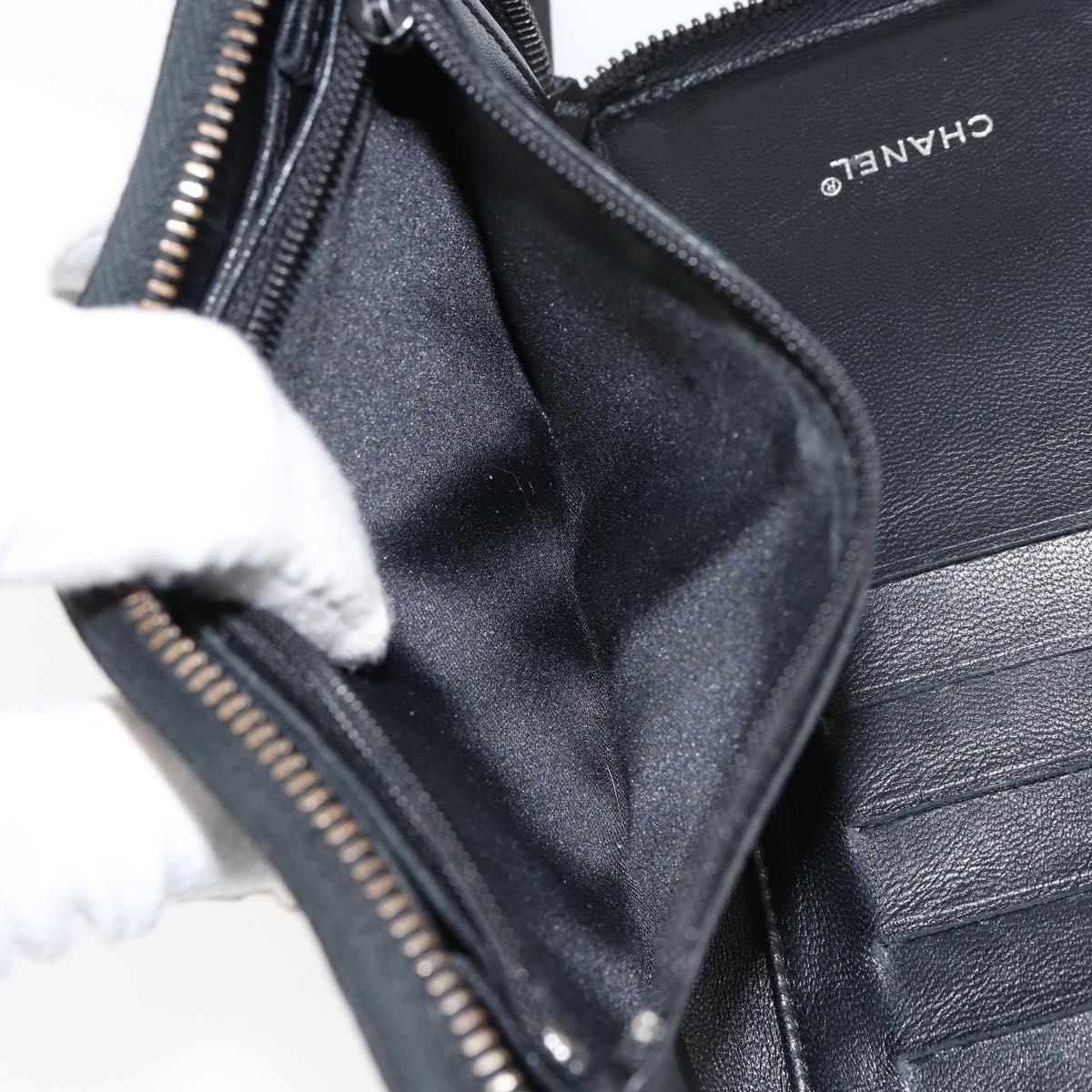 CHANEL New Travel Line Long Wallet Nylon Black Silver CC Auth bs31044