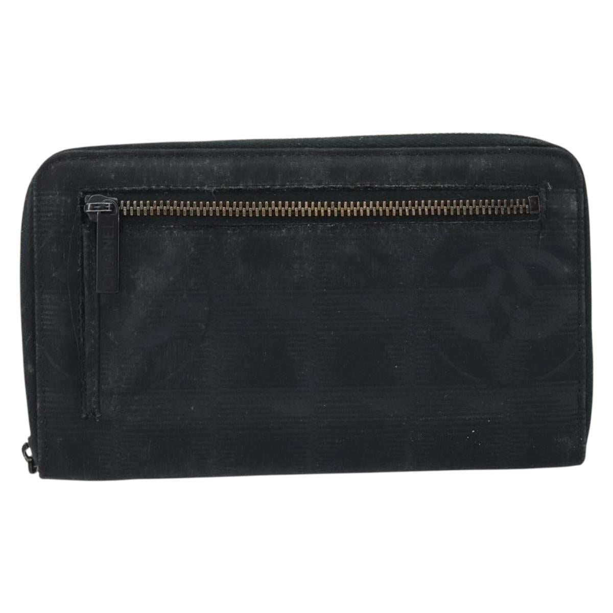 CHANEL New Travel Line Long Wallet Nylon Black Silver CC Auth bs31044