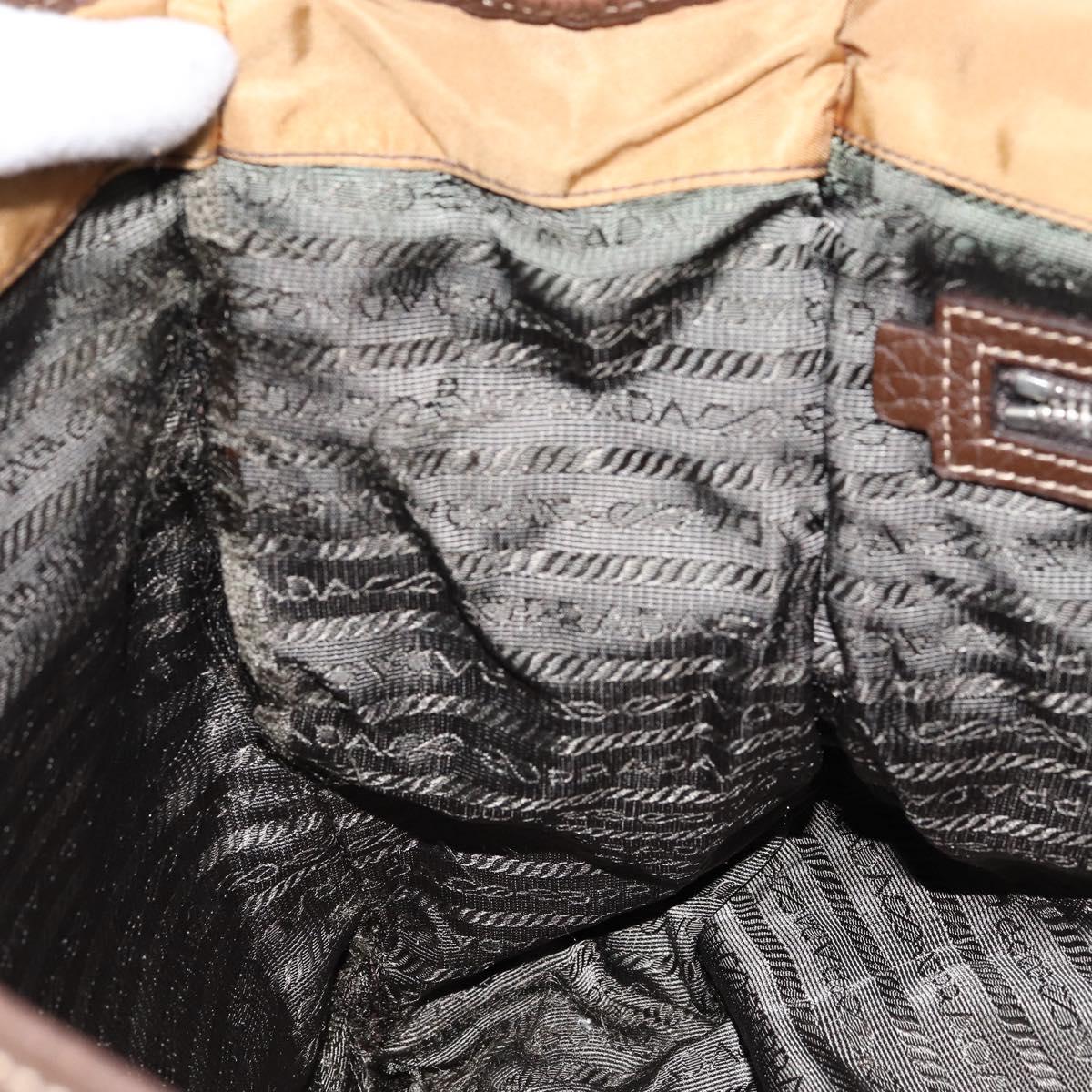 PRADA Shoulder Bag Nylon Beige Silver Auth bs31046