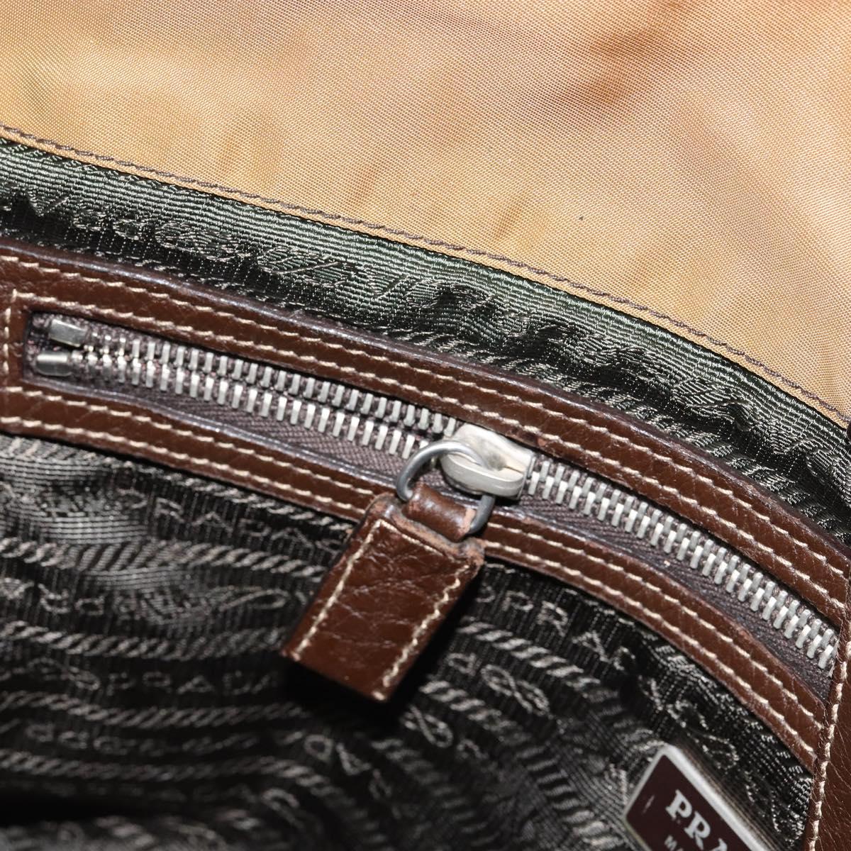 PRADA Shoulder Bag Nylon Beige Silver Auth bs31046