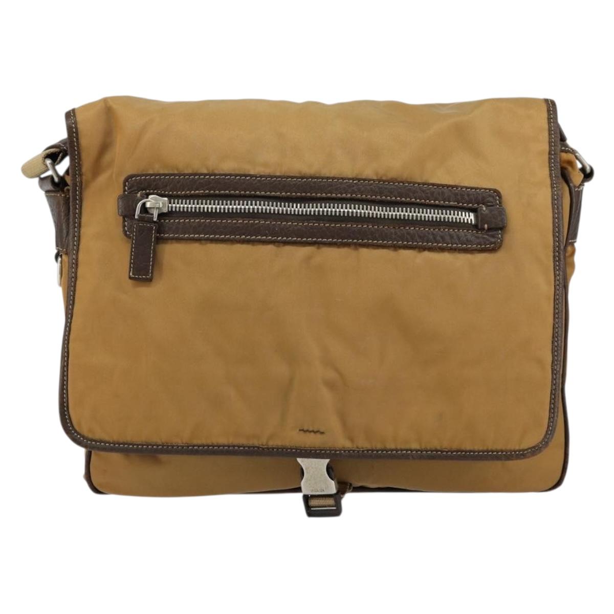 PRADA Shoulder Bag Nylon Beige Silver Auth bs31046