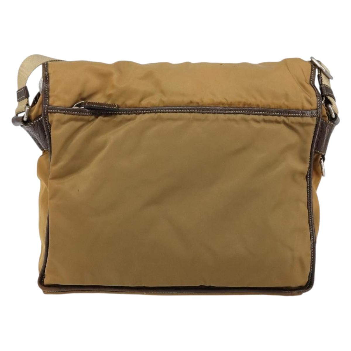PRADA Shoulder Bag Nylon Beige Silver Auth bs31046