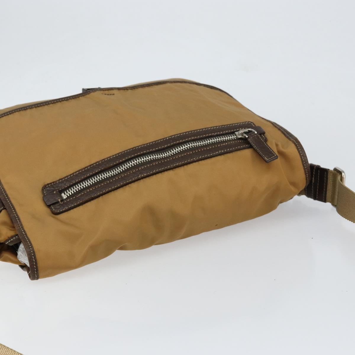 PRADA Shoulder Bag Nylon Beige Silver Auth bs31046