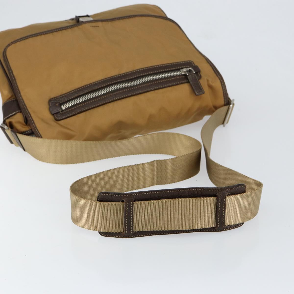 PRADA Shoulder Bag Nylon Beige Silver Auth bs31046