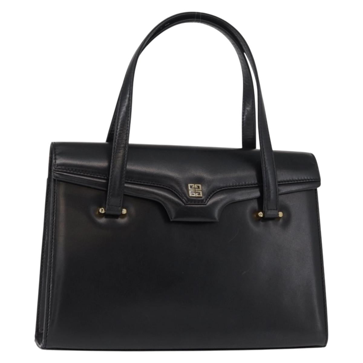 GIVENCHY Hand Bag Leather Black Gold Auth bs31048