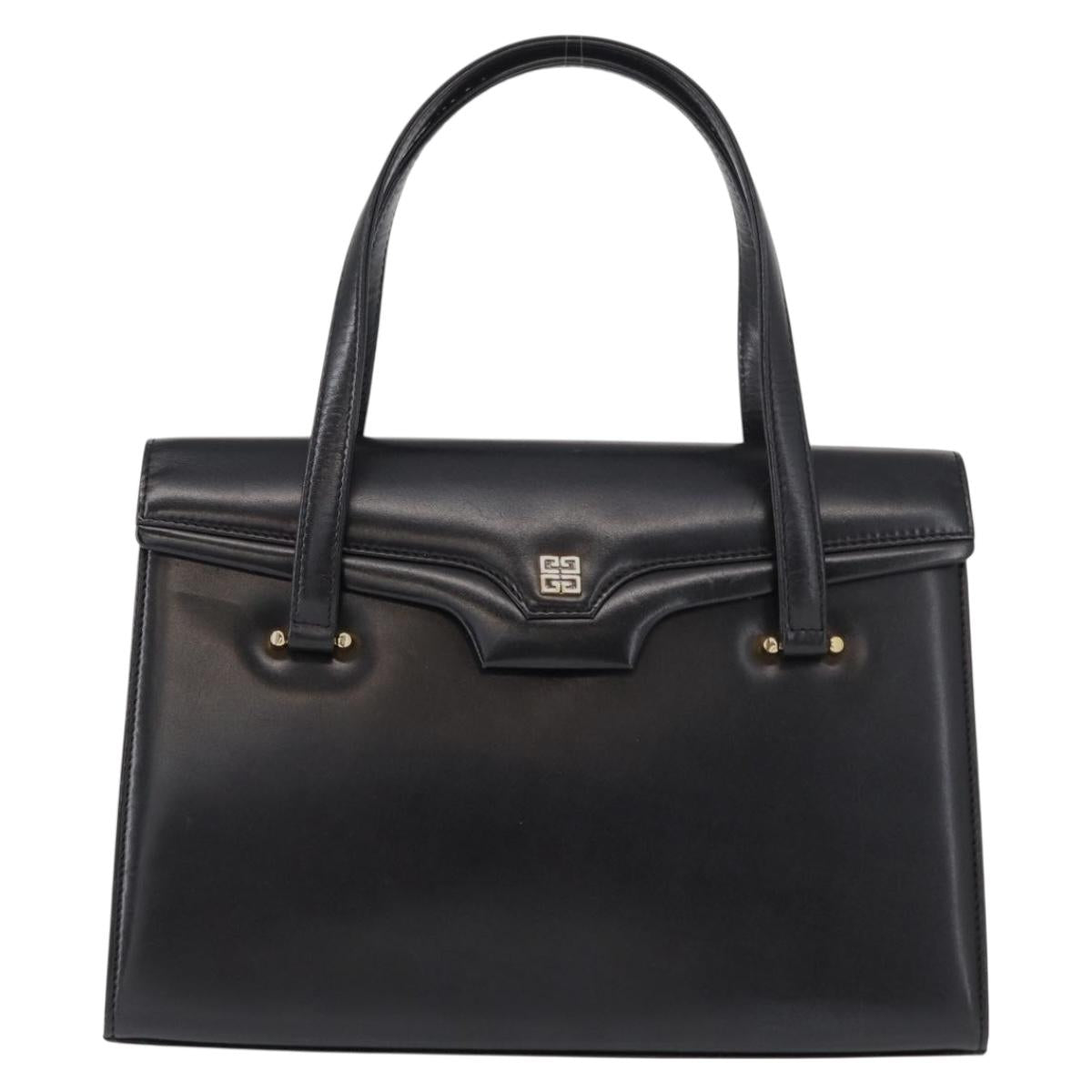 GIVENCHY Hand Bag Leather Black Gold Auth bs31048