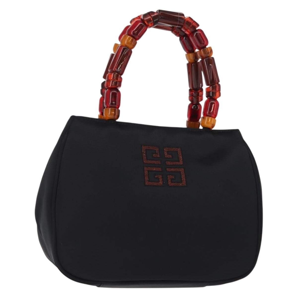 GIVENCHY Hand Bag Nylon Black Gold Auth bs31049