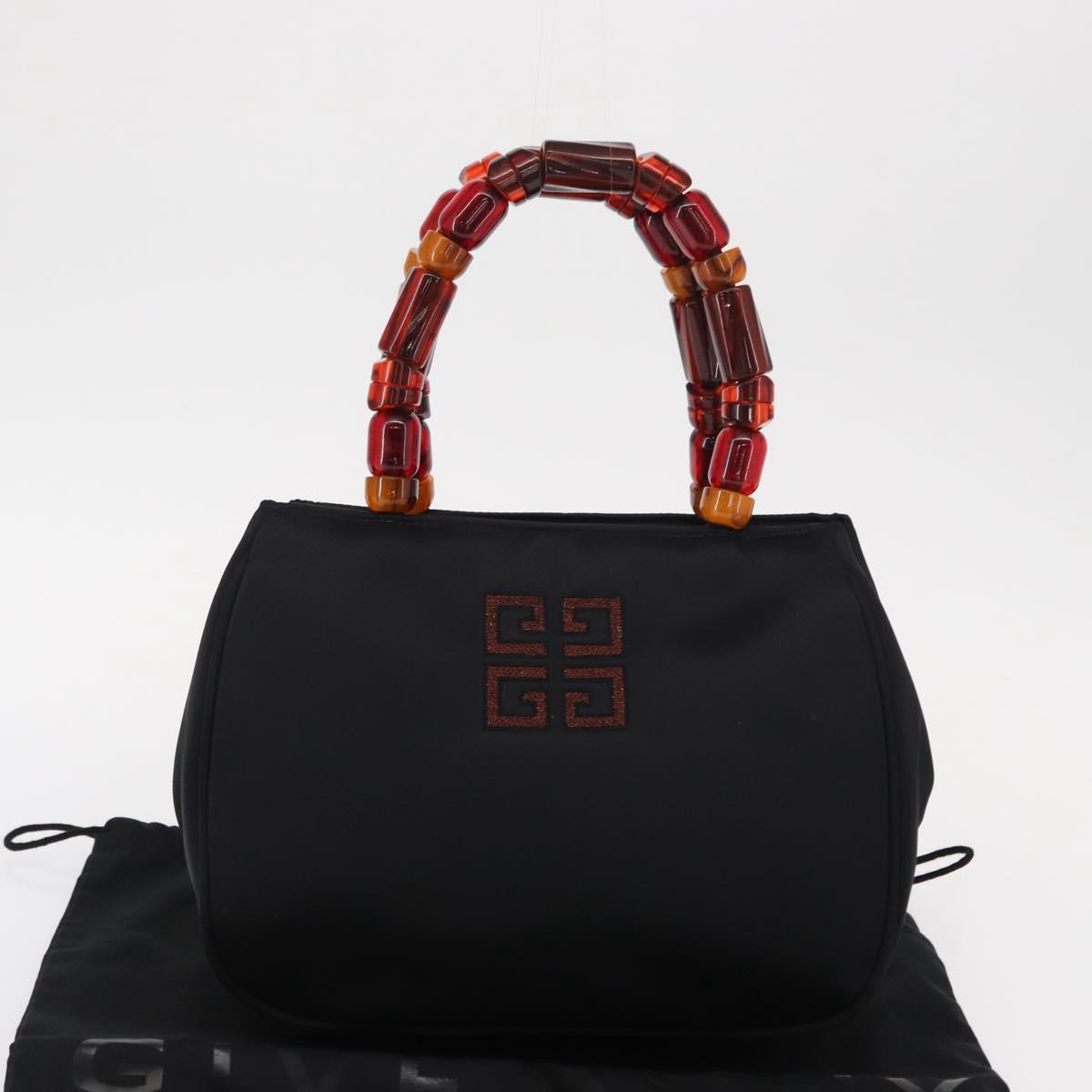 GIVENCHY Hand Bag Nylon Black Gold Auth bs31049