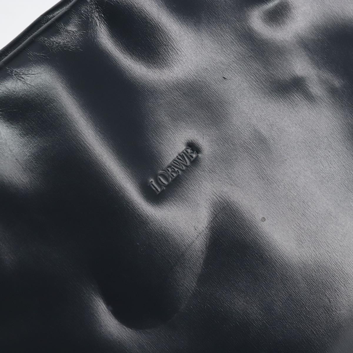 LOEWE Hand Bag Leather Navy Gold Auth bs31051