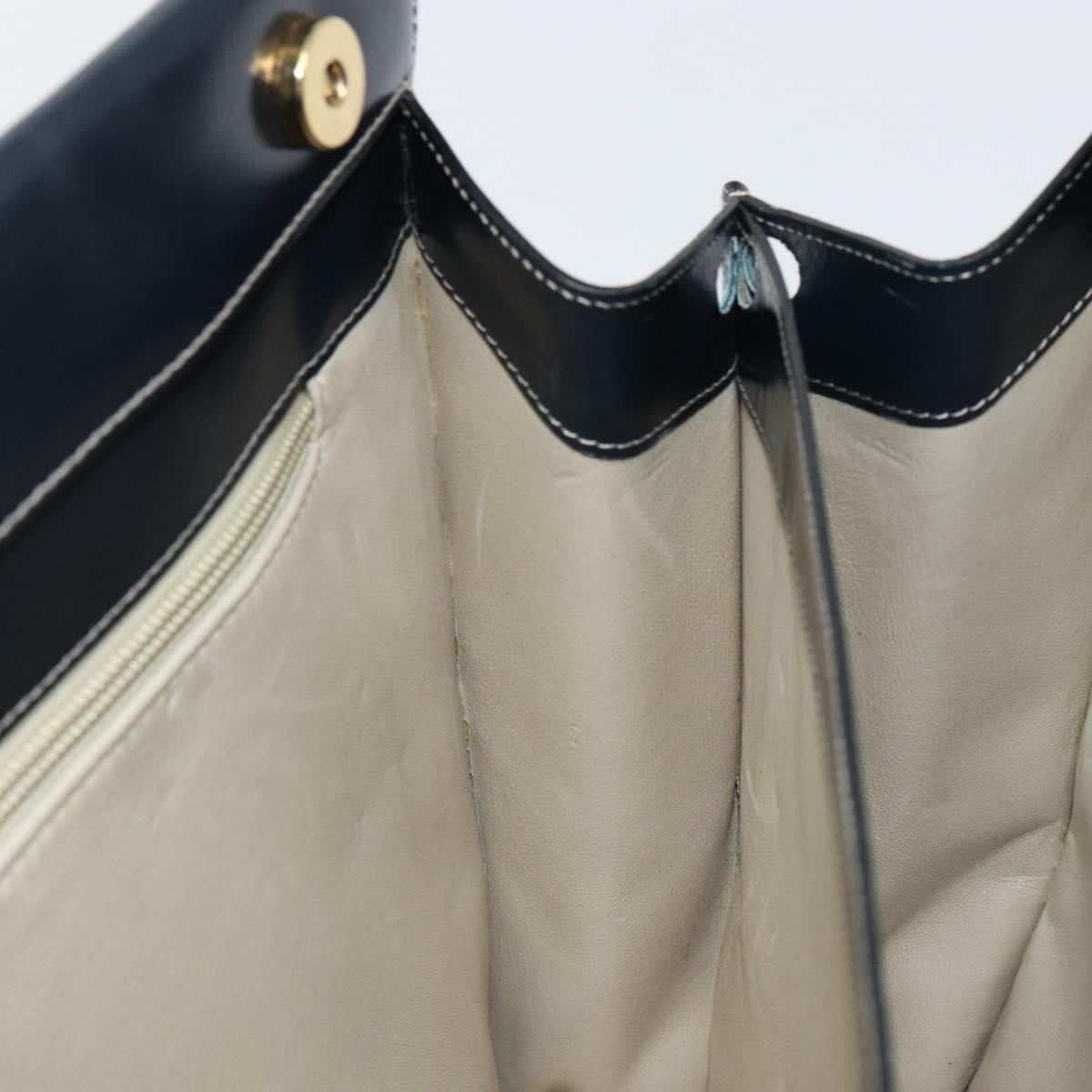 LOEWE Hand Bag Leather Navy Gold Auth bs31051