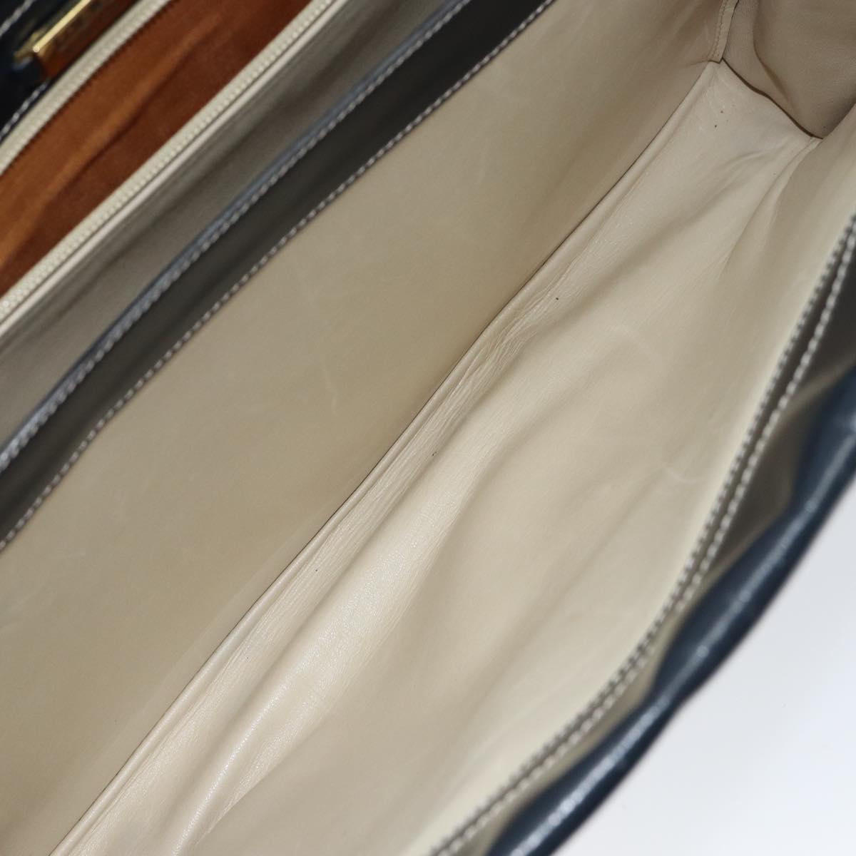 LOEWE Hand Bag Leather Navy Gold Auth bs31051