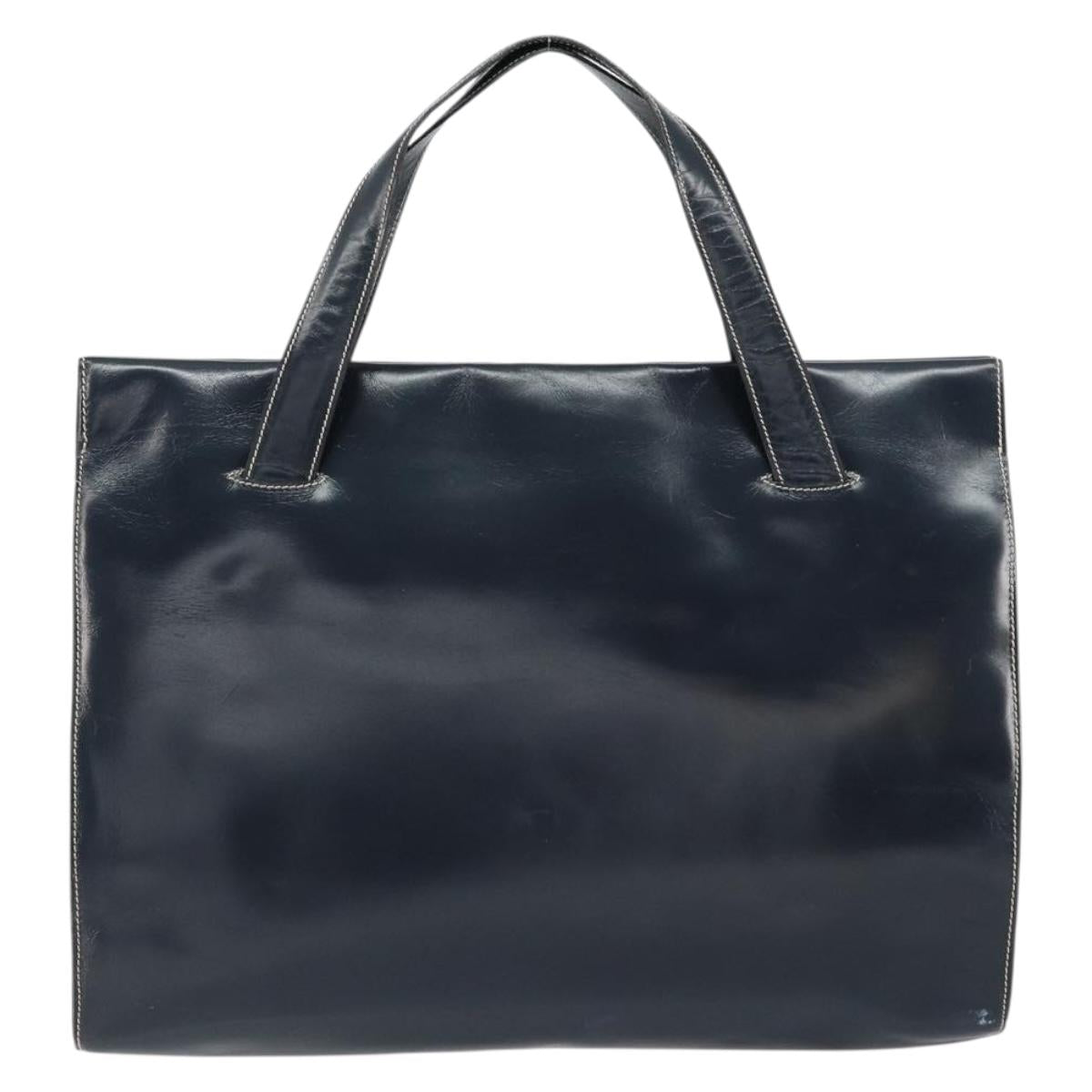 LOEWE Hand Bag Leather Navy Gold Auth bs31051