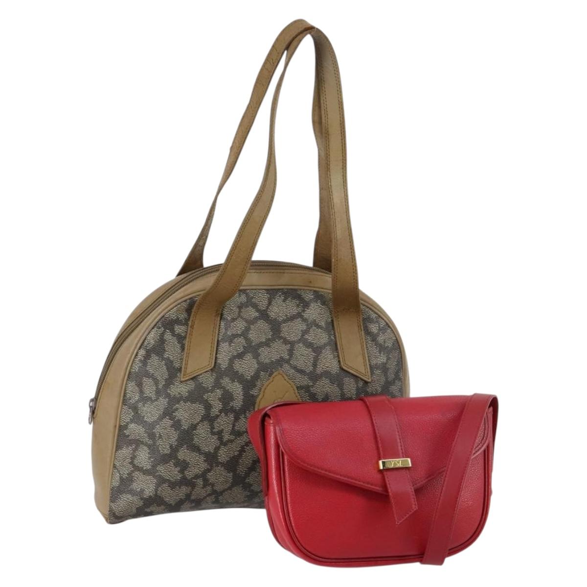 SAINT LAURENT Shoulder Bag Leather 2 Set Red Brown Auth bs31054