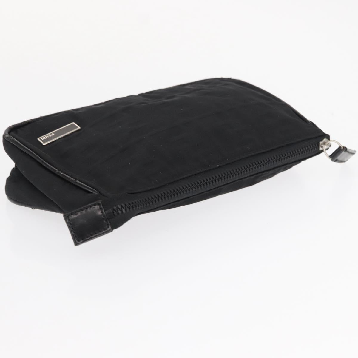 FENDI Zucca Canvas Clutch Bag PVC 2 Set Beige Black Auth bs31055