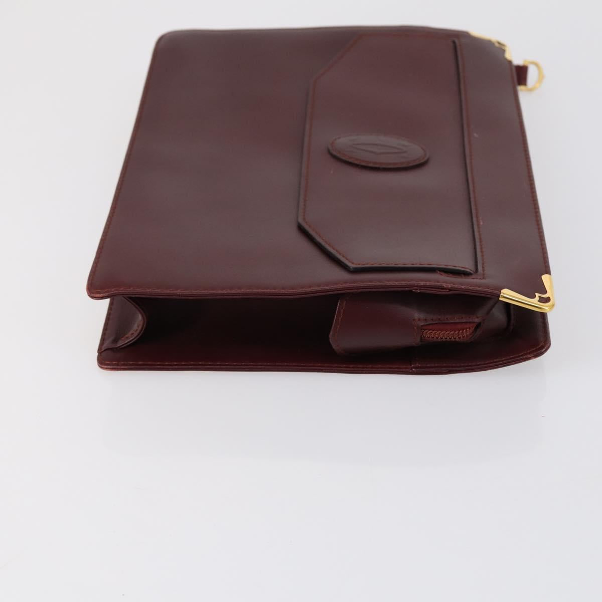 CARTIER Must Line Clutch Bag Leather 3 Set Bordeaux Gold Auth bs31059