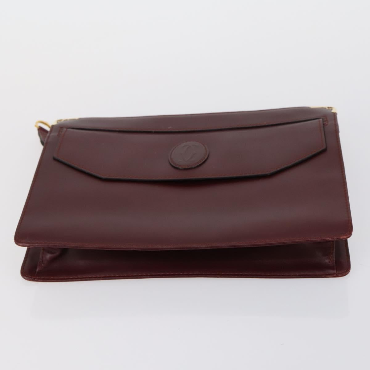 CARTIER Must Line Clutch Bag Leather 3 Set Bordeaux Gold Auth bs31059