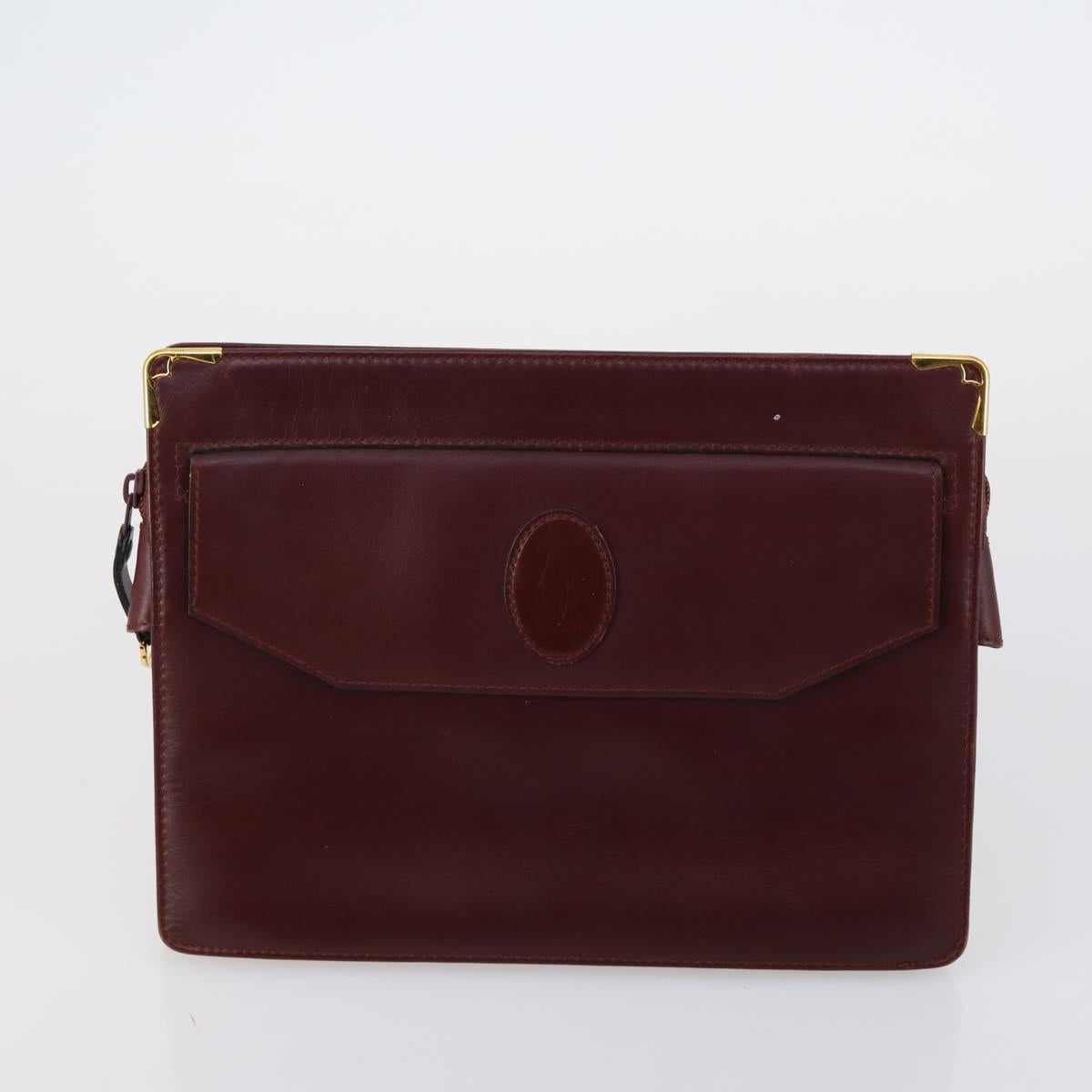 CARTIER Must Line Clutch Bag Leather 3 Set Bordeaux Gold Auth bs31059