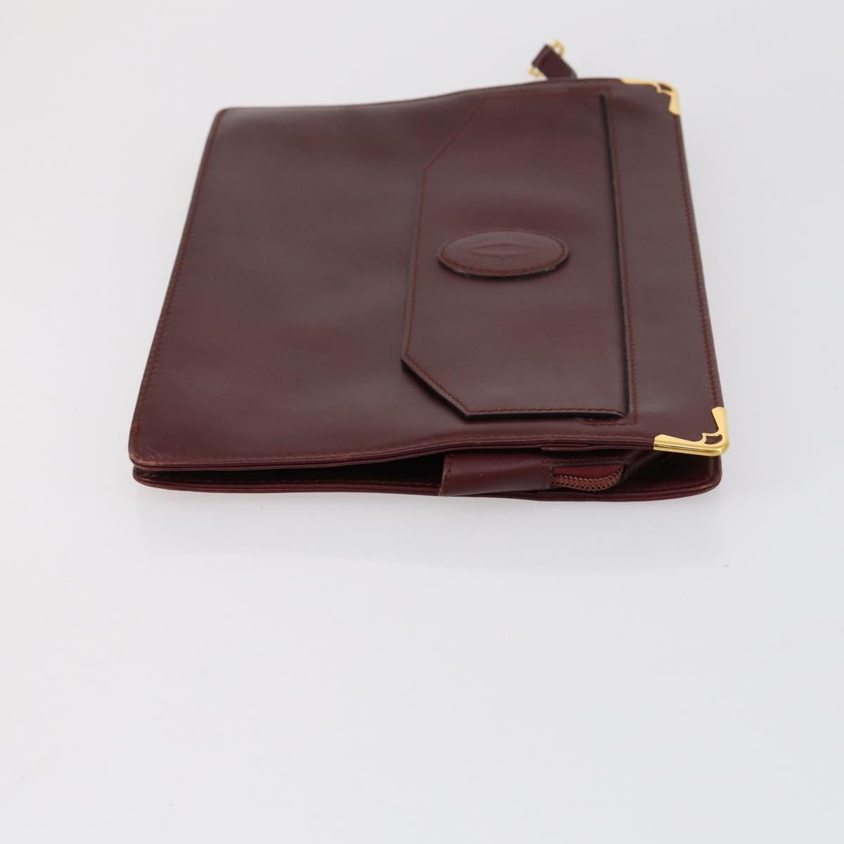 CARTIER Must Line Clutch Bag Leather 3 Set Bordeaux Gold Auth bs31059