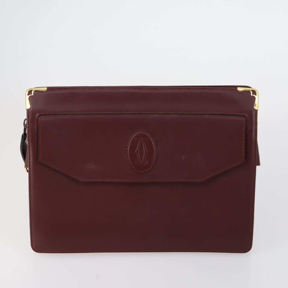 CARTIER Must Line Clutch Bag Leather 3 Set Bordeaux Gold Auth bs31059