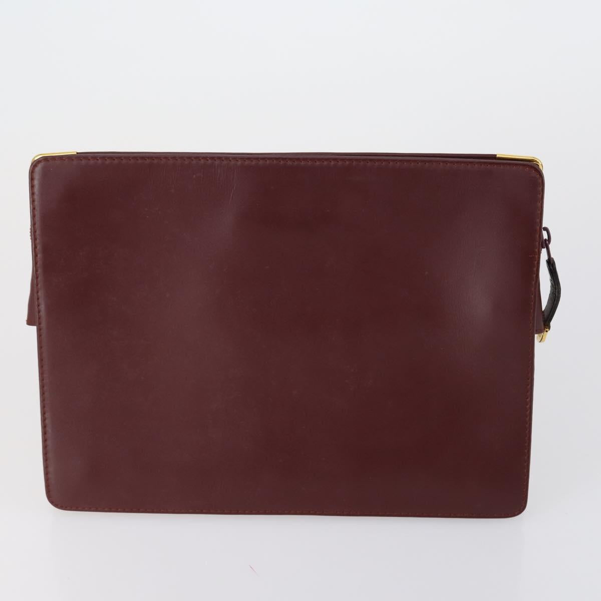 CARTIER Must Line Clutch Bag Leather 3 Set Bordeaux Gold Auth bs31059