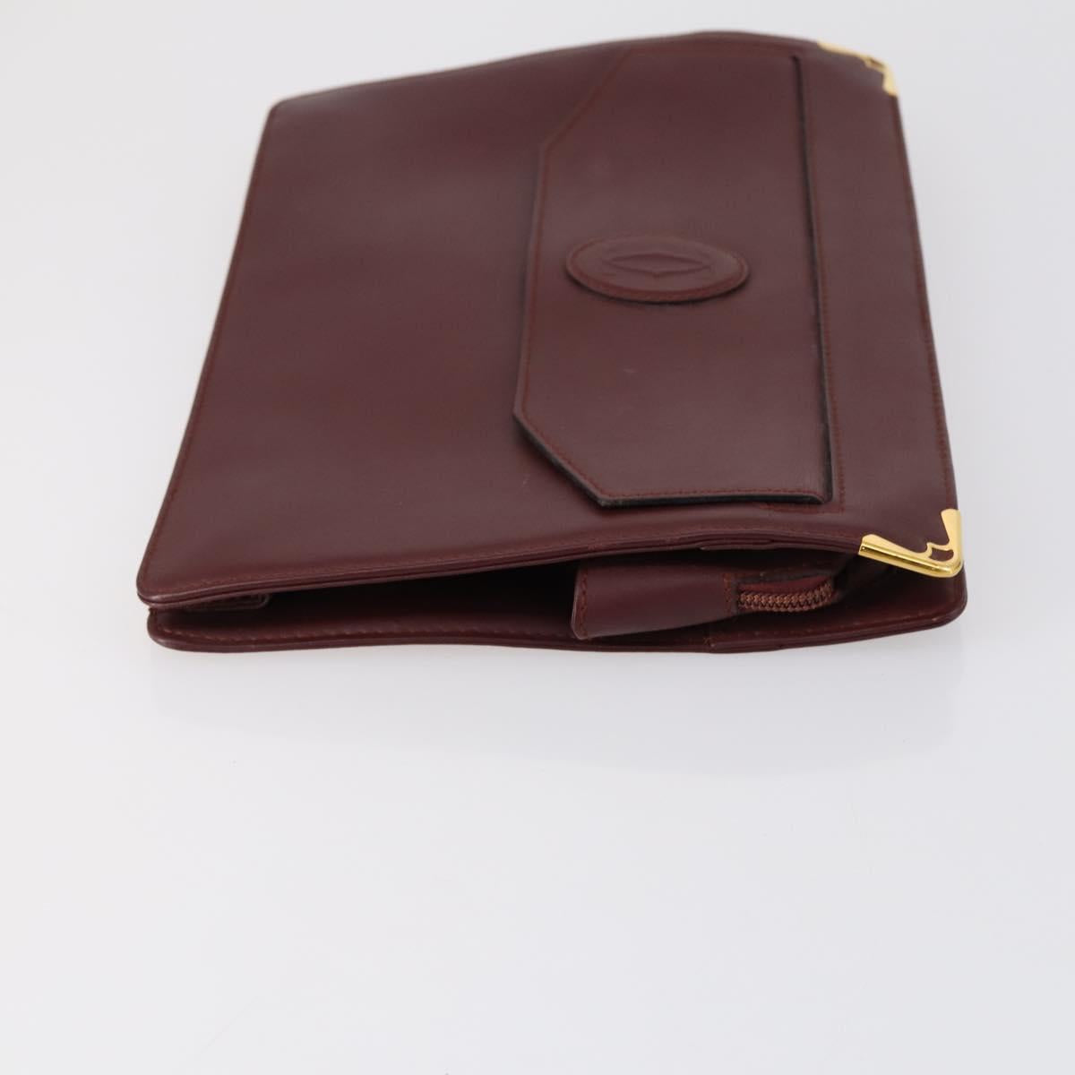 CARTIER Must Line Clutch Bag Leather 3 Set Bordeaux Gold Auth bs31059