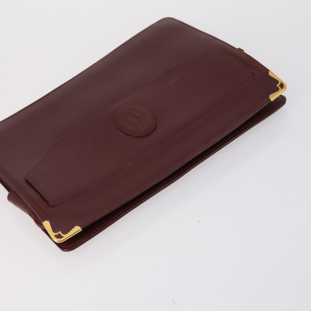 CARTIER Must Line Clutch Bag Leather 3 Set Bordeaux Gold Auth bs31059