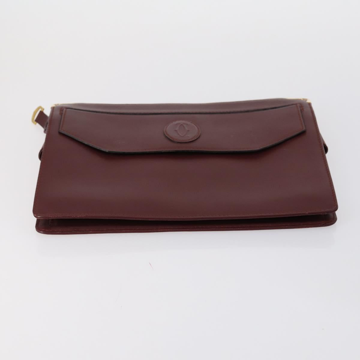 CARTIER Must Line Clutch Bag Leather 3 Set Bordeaux Gold Auth bs31059