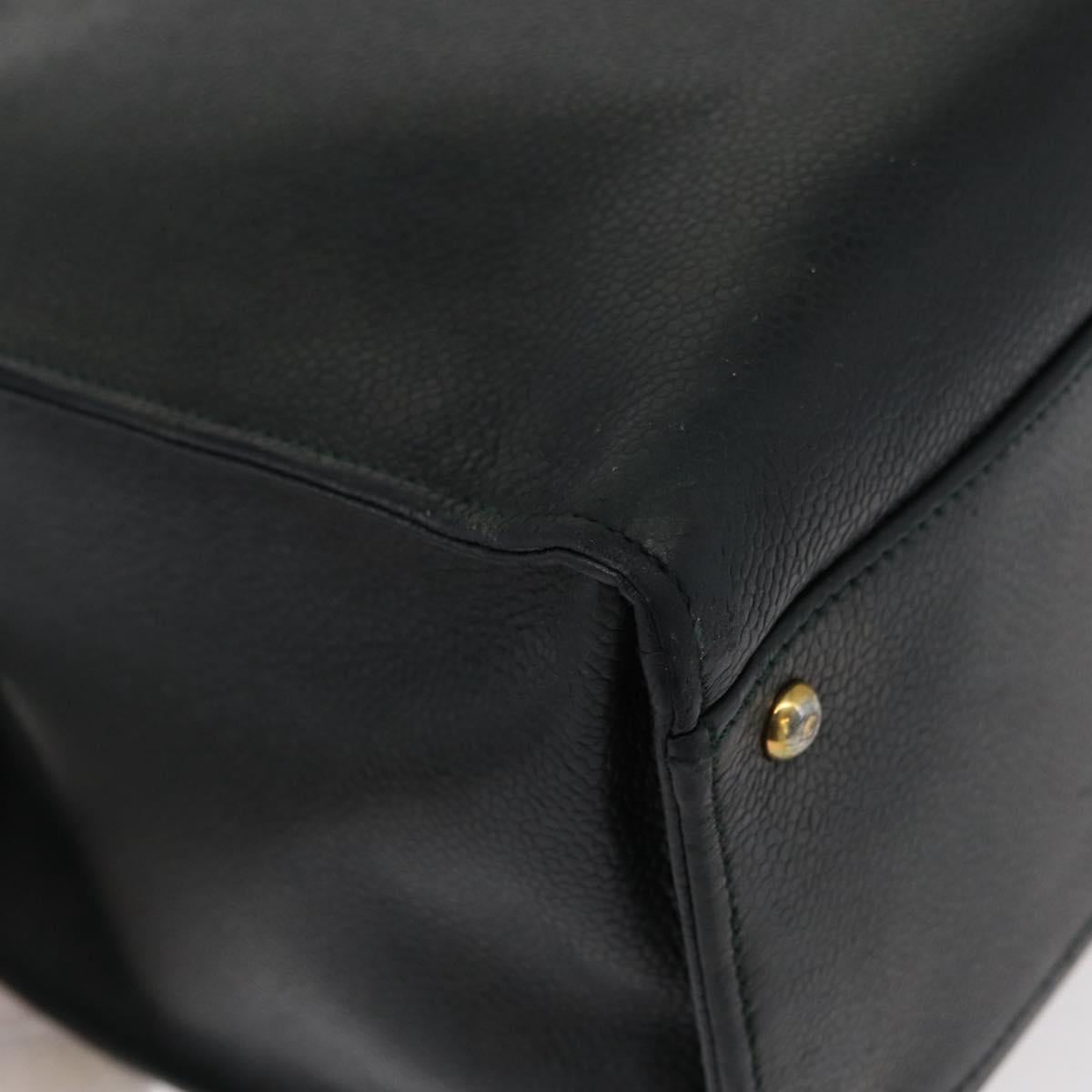 CHANEL Chain Hand Bag Caviar Skin Green Gold CC Auth bs31109