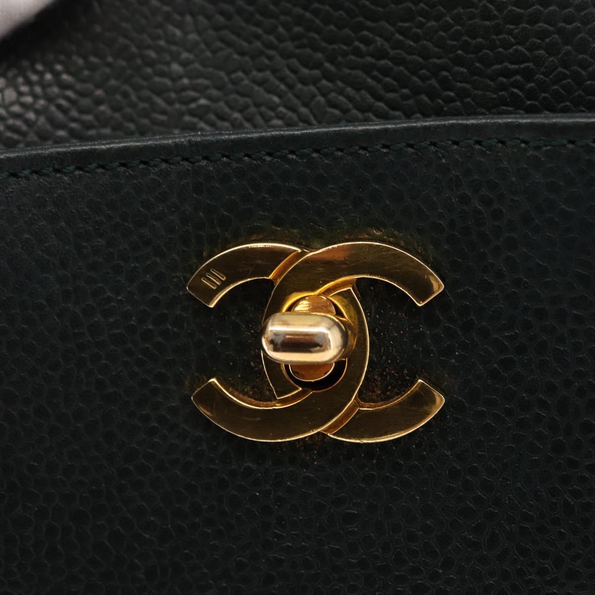CHANEL Chain Hand Bag Caviar Skin Green Gold CC Auth bs31109